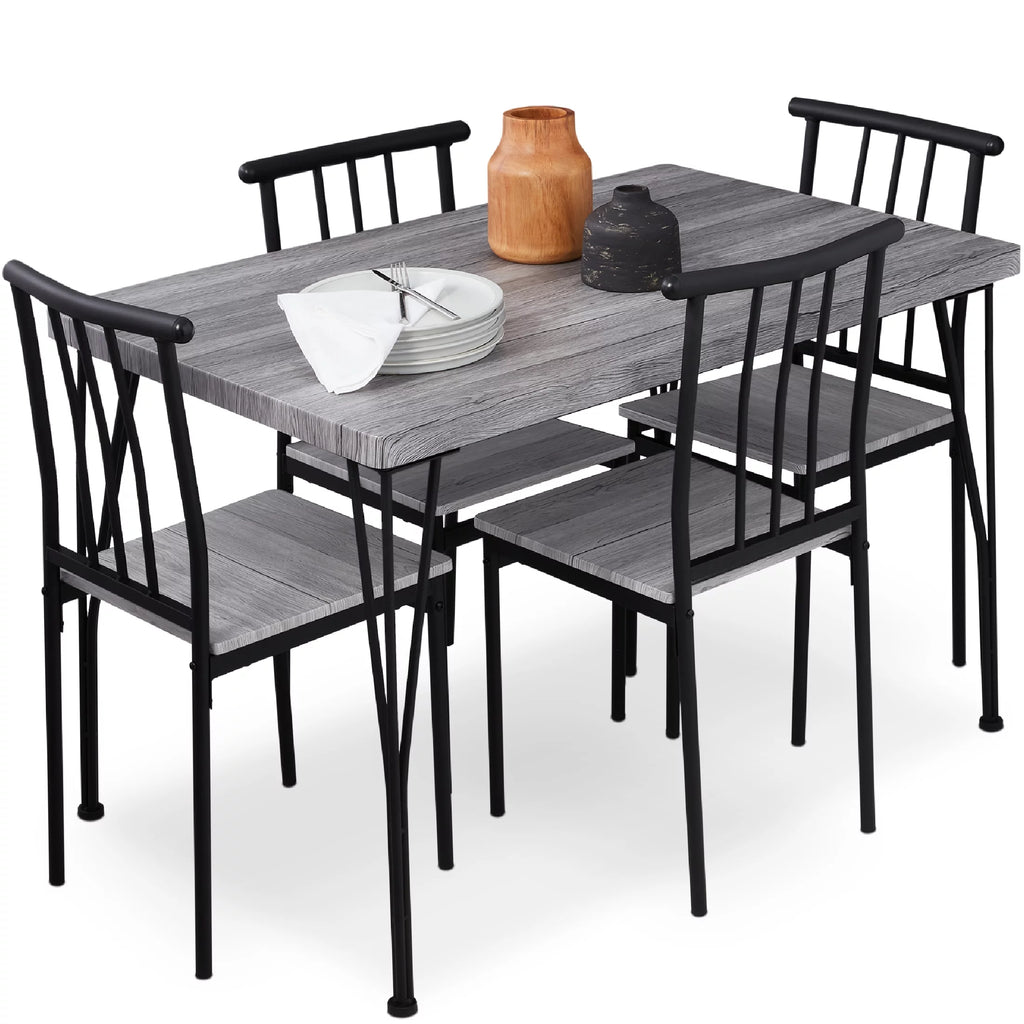 5-Piece Metal Wood Rectangular Dining Table Set with 4 Chairs E79065