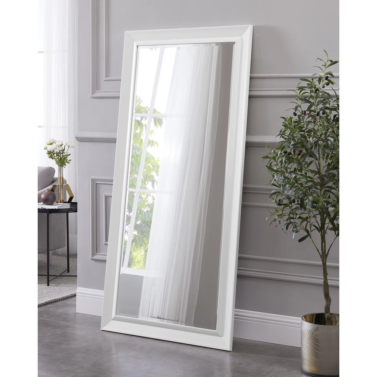 66"L x 32"W White Faux Wood Framed Full Length Mirror J25317