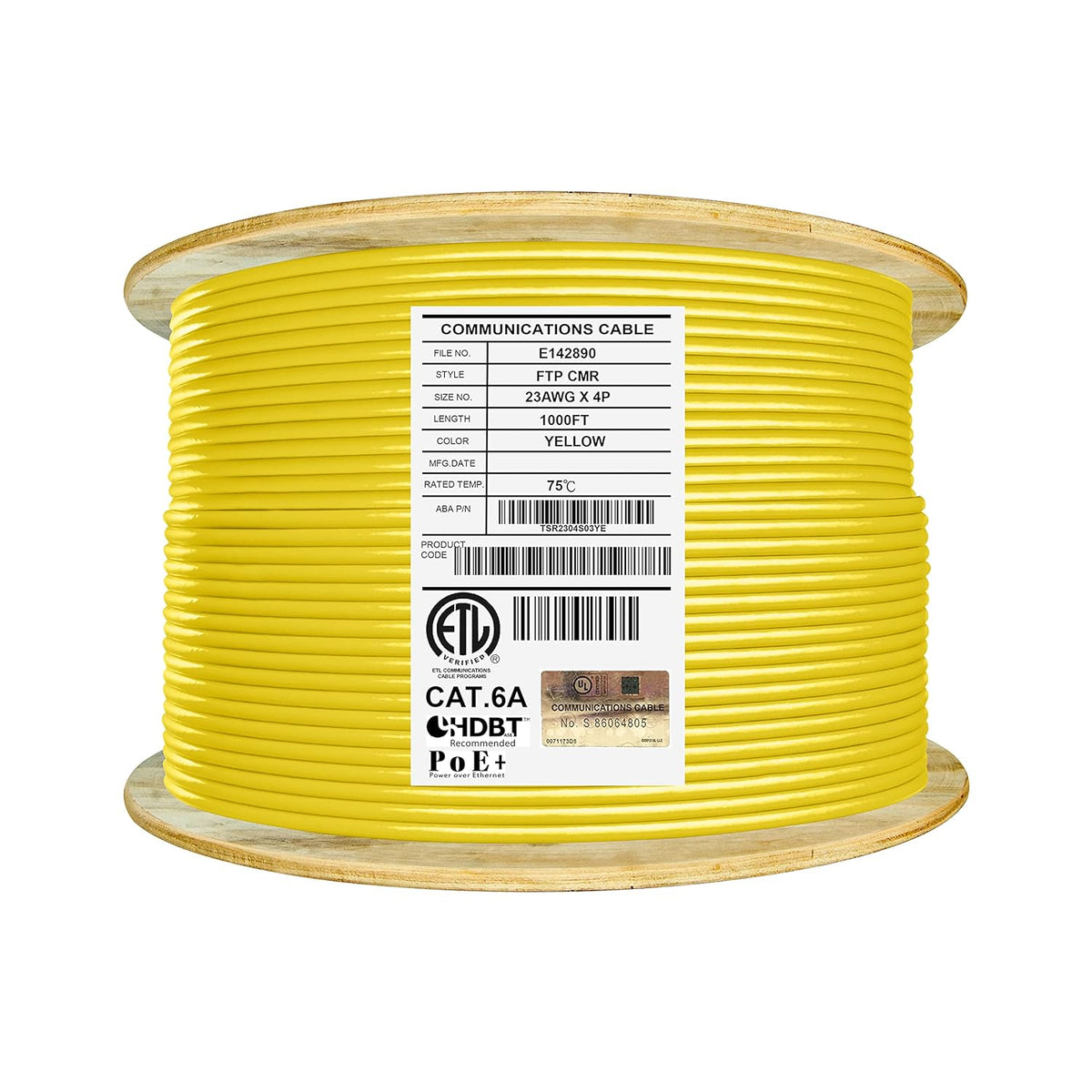Bulk Ethernet Cable Reel, Cat6A Shielded Riser, 1000ft, FTP 23AWG, Solid Bare Copper, Blue B741902