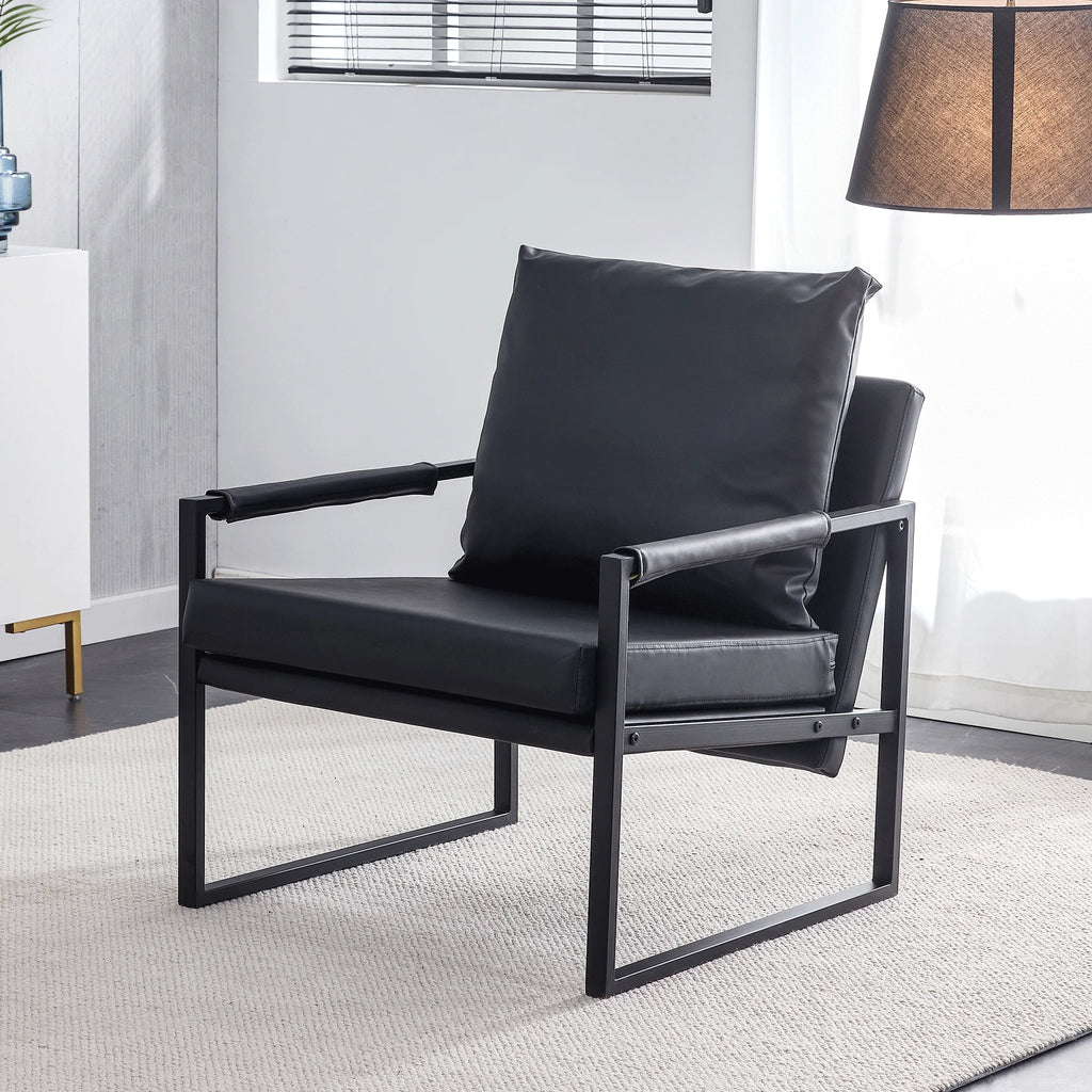 Black PU Leather Accent Armchair with Metal Frame G11580
