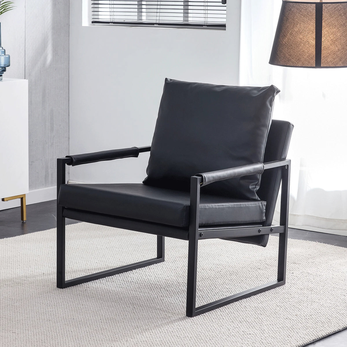 Black PU Leather Accent Armchair with Metal Frame G11580