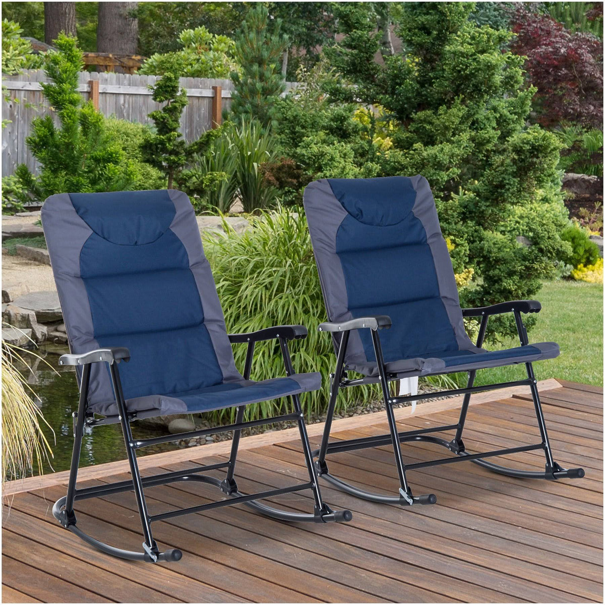 Blue Folding Padded Outdoor Camping Rocking Chair Set Z945