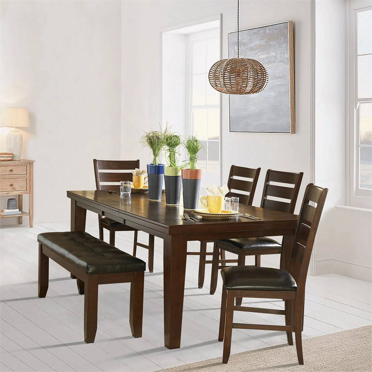 Dark Oak Wood Dining Side Chair Set of 2 D34189