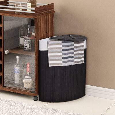 Black Bamboo Corner Laundry Hamper I91482