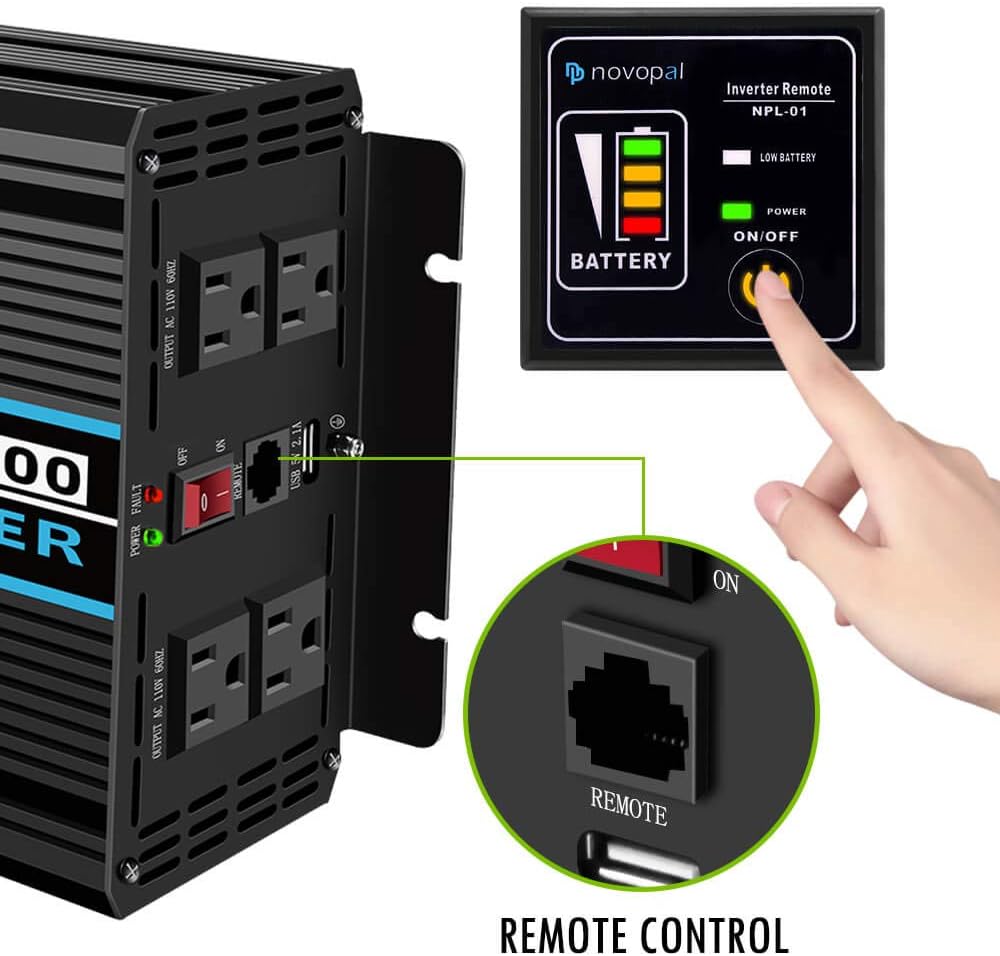 Pure Sine Wave Power Inverter 1000 Watt 12V DC to 110V AC Converter with 4 AC Outlets and One USB Port R836119