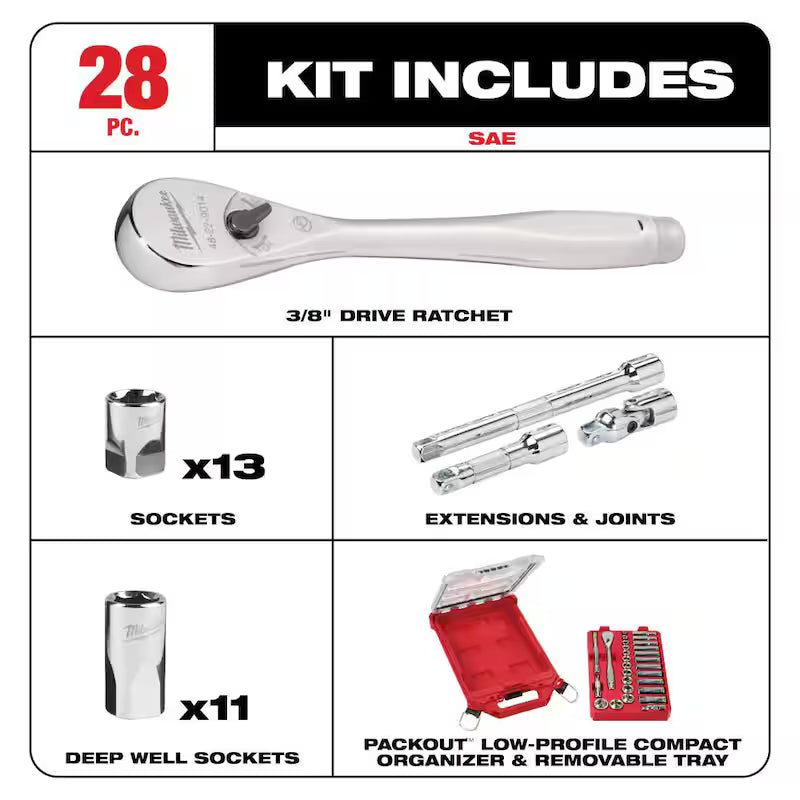 3/8 in. Drive SAE Ratchet and Socket Mechanics Tool Set 28-Piece K88690