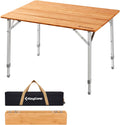 Bamboo Folding Camping Table with Adjustable Height Aluminum Legs Y655