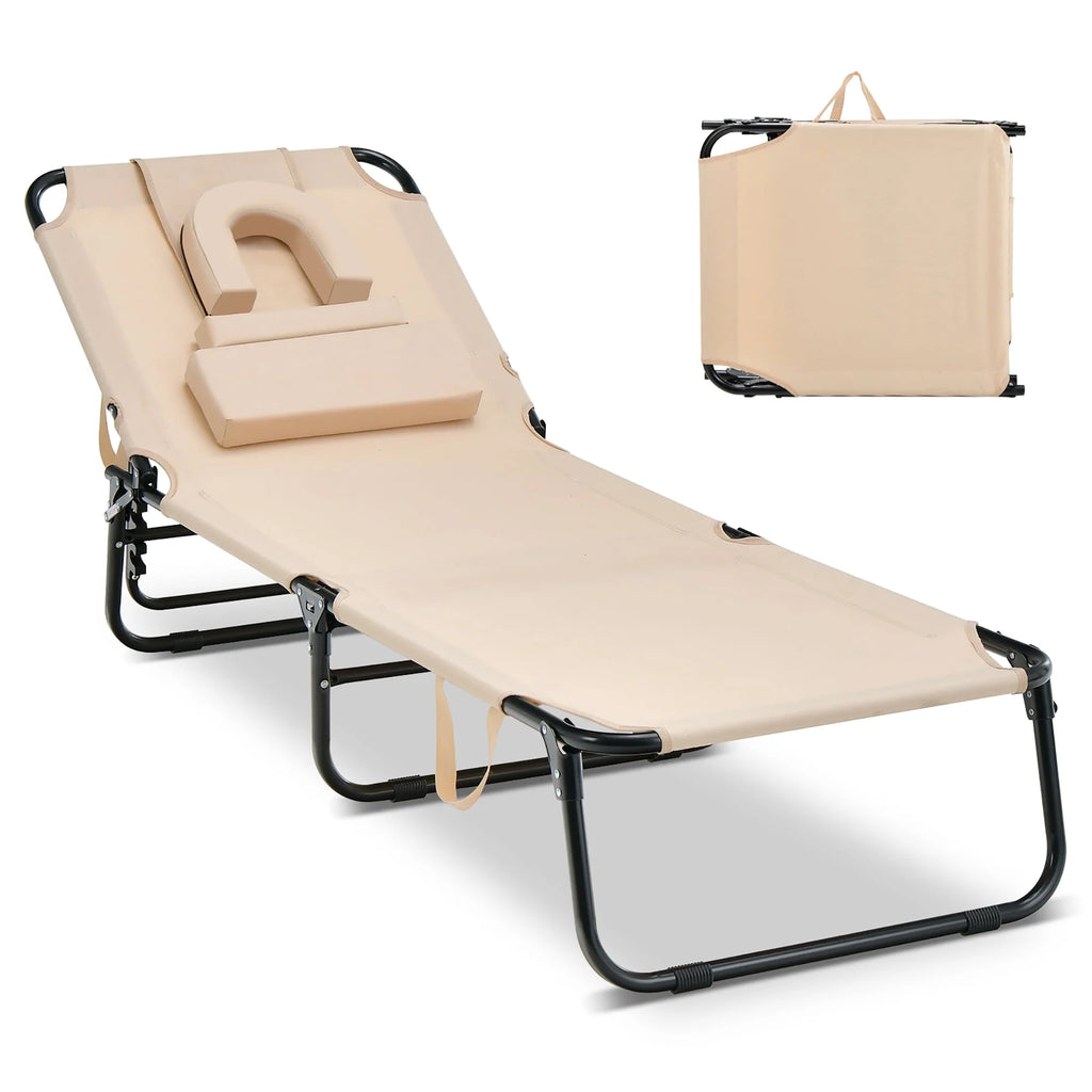 Beach Chaise Lounge Chair with Face Hole Pillows V8079
